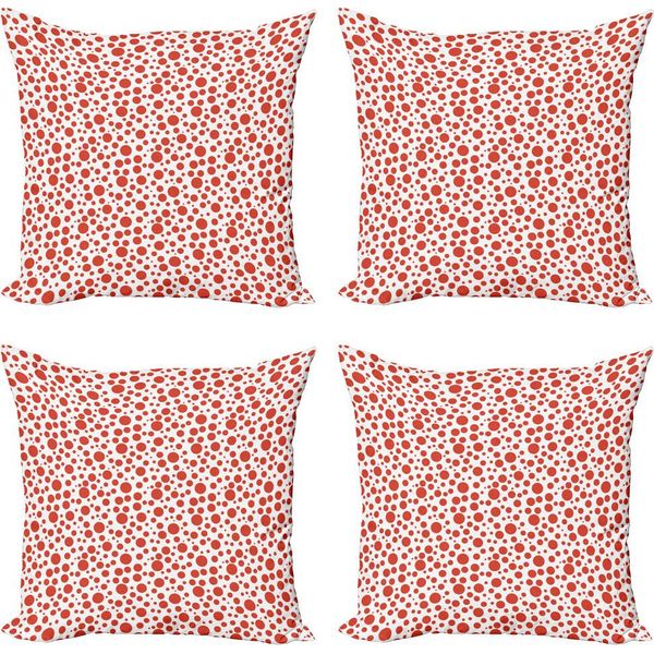 Abakuhaus Set Di Federe Astratte (4 Pezzi), Pois Sul Retro Bianco, Stampa Digitale Moderna Su Entrambi I Lati, 40 Cm X 40 Cm, Bianco Vermiglio-image