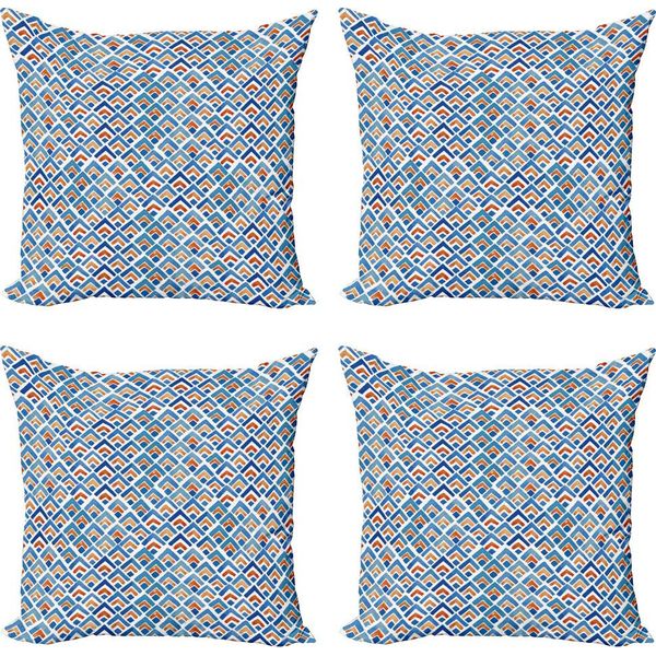 Abakuhaus Set Di Federe Giapponesi (4 Pezzi), Arte Acquerello Chevron, Stampa Digitale Moderna Su Entrambi I Lati, 45 Cm X 45 Cm, Blu Pallido Arancione-image