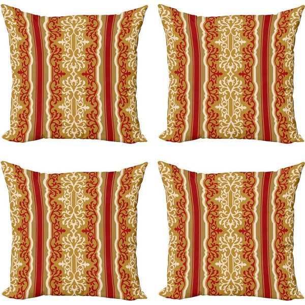 Abakuhaus Set Di Federe Per Cuscini Orient (4 Pezzi), Motivo Swirl Medio Oriente, Stampa Digitale Moderna Su Entrambi I Lati, 40 Cm X 40 Cm, Rubino Pallido Caffè Latte-image
