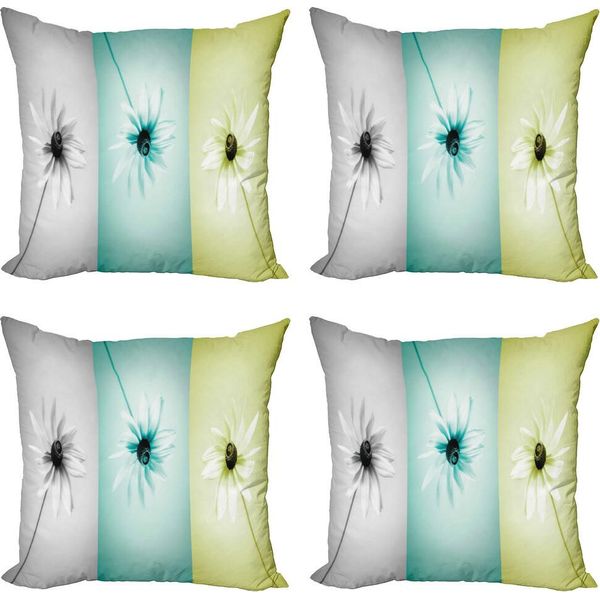 Abakuhaus Set Di Federe Astratte (4 Pezzi), Vari Fiori Margherita, Stampa Digitale Moderna Su Entrambi I Lati, 45 Cm X 45 Cm, Verde Avocado-Turchese-image