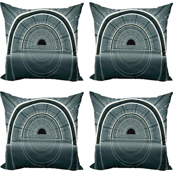 Abakuhaus Set Di Federe Per Cuscini Space (4 Pezzi), Futuristic Interior, Stampa Digitale Moderna Su Entrambi I Lati, 40 Cm X 40 Cm, Blu Grigio-image
