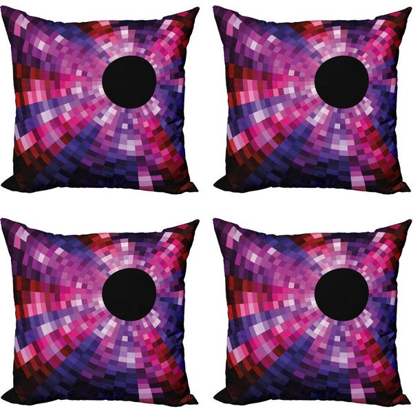 Abakuhaus Set Di Federe Astratte (4 Pezzi), Mosaic Circular Tile, Stampa Digitale Moderna Su Entrambi I Lati, 60 Cm X 60 Cm, Rosa, Viola, Rosso-image