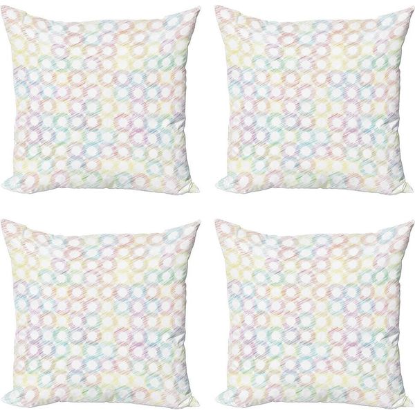 Abakuhaus Set Di Federe Astratte (4 Pezzi), Cerchi Colorati Grunge, Stampa Digitale Moderna Su Entrambi I Lati, 45 Cm X 45 Cm, Multicolore-image