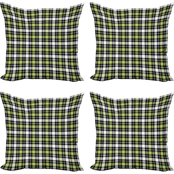 Abakuhaus Set Di Federe Astratte (4 Pezzi), Linee Verticali Quadrate, Stampa Digitale Moderna Su Entrambi I Lati, 50 Cm X 50 Cm, Nero Grigio Verde Lime-image
