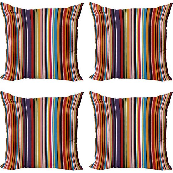 Abakuhaus Set Di Federe Astratte (4 Pezzi), Colori Vivaci A Righe, Stampa Digitale Moderna Su Entrambi I Lati, 60 Cm X 60 Cm, Multicolore-image