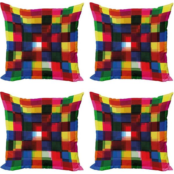 Abakuhaus Set Di Federe Astratte (4 Pezzi), Piastrelle Mosaico A Mezzitoni, Stampa Digitale Moderna Su Entrambi I Lati, 60 Cm X 60 Cm, Multicolore-image