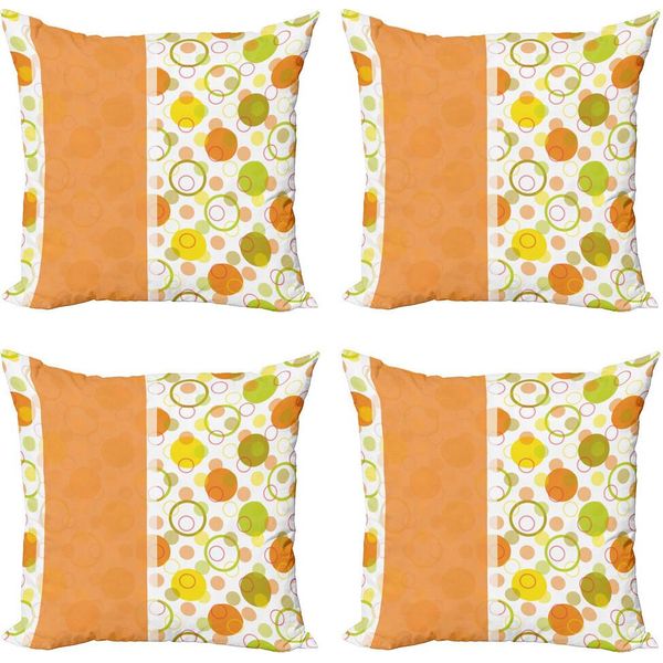 Abakuhaus Set Di Federe Astratte (4 Pezzi), Circular Round, Stampa Digitale Moderna Su Entrambi I Lati, 40 Cm X 40 Cm, Arancione Giallo Verde Lime-image