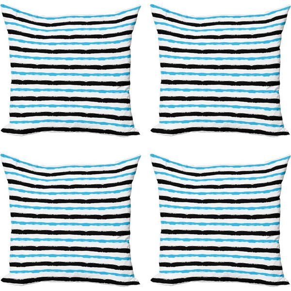 Abakuhaus Set Di Federe Astratte (4 Pezzi), Colore Bands Stripes, Stampa Digitale Moderna Su Entrambi I Lati, 50 Cm X 50 Cm, Acquamarina, Nero, Bianco-image