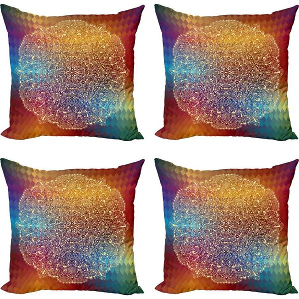 Abakuhaus Set Di Federe Astratte (4 Pezzi), Dettagli Floreali Orientali, Stampa Digitale Moderna Su Entrambi I Lati, 45 Cm X 45 Cm, Multicolore-image