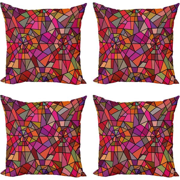 Abakuhaus Set Di Federe Astratte (4 Pezzi), Mosaico Vitray Triangle, Stampa Digitale Moderna Su Entrambi I Lati, 60 Cm X 60 Cm, Multicolore-image