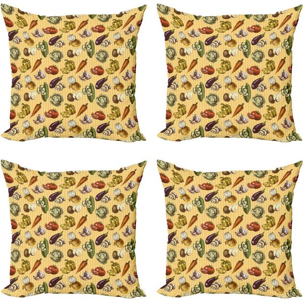 Abakuhaus Set Di Federe Colorate (4 Pezzi), Verdure Volatili, Stampa Digitale Moderna Su Entrambi I Lati, 40 Cm X 40 Cm, Multicolore-image