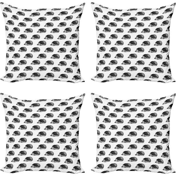 Abakuhaus Set Di Federe Per Cuscini Con Ricci (4 Pezzi), Motivo Animale Volatile, Stampa Digitale Moderna Su Entrambi I Lati, 50 Cm X 50 Cm, Bianco E Nero-image