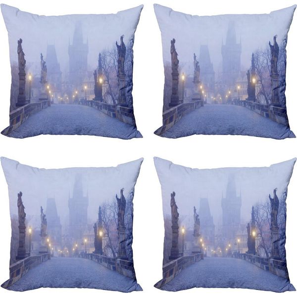 Abakuhaus Set Di Federe Per Cuscini (4 Pezzi), Foggy Prag Streets, Stampa Digitale Moderna Su Entrambi I Lati, 50 Cm X 50 Cm, Viola-Grigio-image