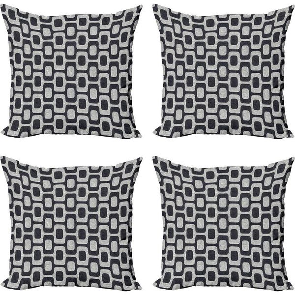 Abakuhaus Set Di Federe Astratte (4 Pezzi), Mosaico Pavimentale Moderno, Stampa Digitale Moderna Su Entrambi I Lati, 60 Cm X 60 Cm, Nero, Grigio Chiaro, Bianco-image
