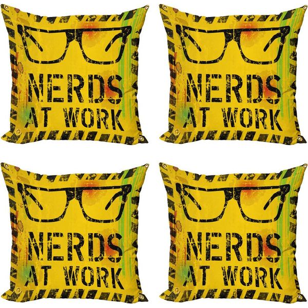 Set Di Federe Per Cuscini Abakuhaus Retro (4 Pezzi), Nerds At Work Grungy, Stampa Digitale Moderna Su Entrambi I Lati, 50 Cm X 50 Cm, Giallo-Nero-Verde-image