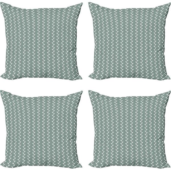 Abakuhaus Set Di Federe Astratte (4 Pezzi), Fiori Ondulati Vintage, Stampa Digitale Moderna Su Entrambi I Lati, 40 Cm X 40 Cm, Verde Salvia Chiaro E Bianco-image
