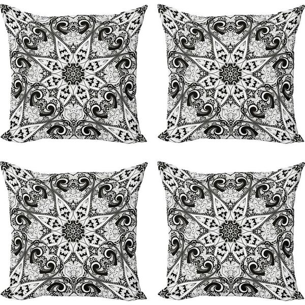 Set Di Federe Per Cuscini Abakuhaus Mandala (4 Pezzi), Motivo Orientale, Stampa Digitale Moderna Su Entrambi I Lati, 40 Cm X 40 Cm, Bianco E Nero-image