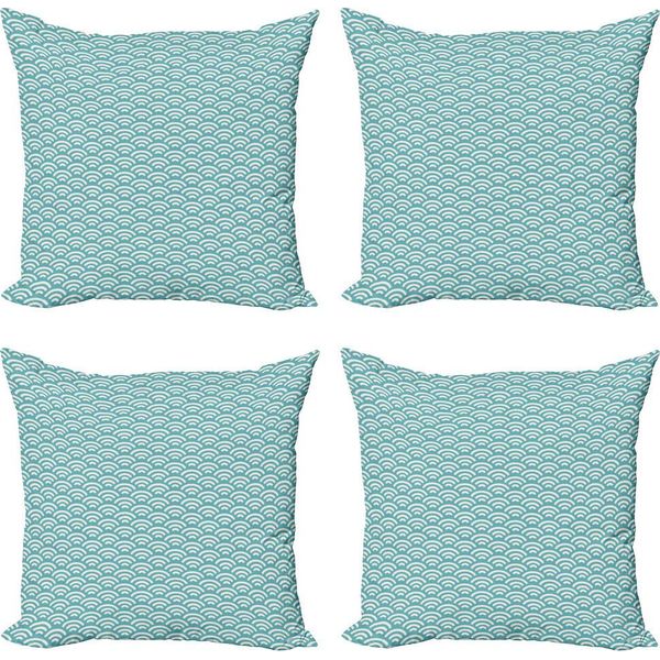 Abakuhaus Set Di Federe Astratte (4 Pezzi), Bold Wasser Angeln, Stampa Digitale Moderna Su Entrambi I Lati, 60 Cm X 60 Cm, Turchese Bianco-image