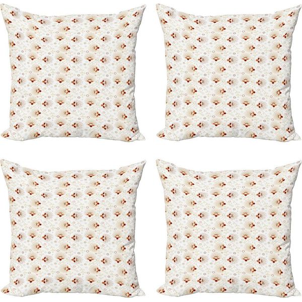 Abakuhaus Set Di Federe Astratte (4 Pezzi), Chevron E Fiori, Stampa Digitale Moderna Su Entrambi I Lati, 45 Cm X 45 Cm, Bordeaux E Arancione Crema-image