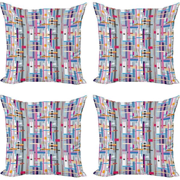 Abakuhaus Set Di Federe Astratte (4 Pezzi), Arte Moderna Colorata, Stampa Digitale Moderna Su Entrambi I Lati, 60 Cm X 60 Cm, Multicolore-image