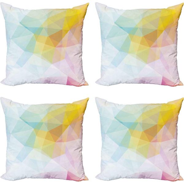 Abakuhaus Set Di Federe Astratte (4 Pezzi), Quadrati E Linee Nette, Stampa Digitale Moderna Su Entrambi I Lati, 40 Cm X 40 Cm, Blu Pallido E Giallo-image