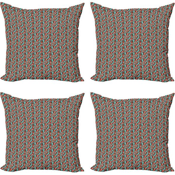 Abakuhaus Set Di Federe Astratte (4 Pezzi), Linee Ondulate Grunge, Stampa Digitale Moderna Su Entrambi I Lati, 45 Cm X 45 Cm, Vermiglio Turchese-image
