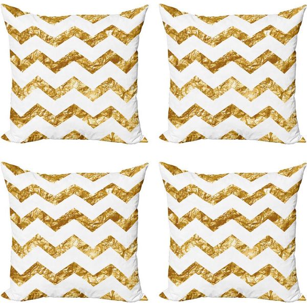 Abakuhaus Set Di Federe Astratte (4 Pezzi), Motivo A Zig-Zag, Moderno, Stampa Digitale Moderna Su Entrambi I Lati, 40 Cm X 40 Cm, Bianco Caffè Chiaro-image