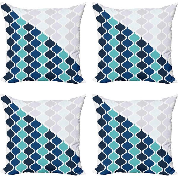 Abakuhaus Set Di Federe Astratte (4 Pezzi), Strisce Ondulate A Spirale, Stampa Digitale Moderna Su Entrambi I Lati, 45 Cm X 45 Cm, Turchese Blu Scuro-image