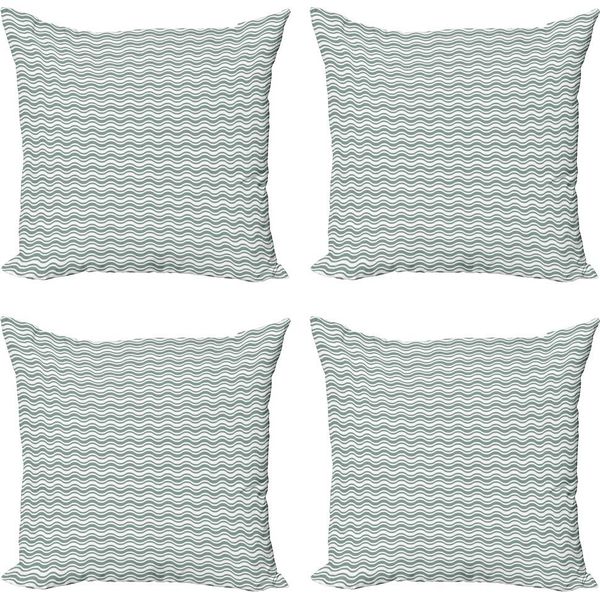 Abakuhaus Set Di Federe Astratte (4 Pezzi), Kurvige Stripes Waves, Stampa Digitale Moderna Su Entrambi I Lati, 60 Cm X 60 Cm, Verde Salvia Chiaro E Bianco-image