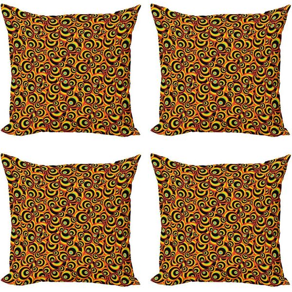 Abakuhaus Set Di Federe Astratte (4 Pezzi), Forme Ad Anello Colorate, Stampa Digitale Moderna Su Entrambi I Lati, 50 Cm X 50 Cm, Multicolore-image