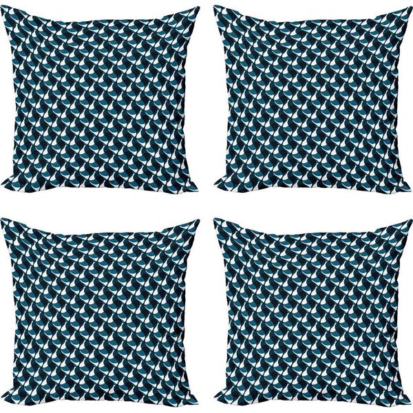 Abakuhaus Set Di Federe Astratte (4 Pezzi), Motivo A Strisce Ondulate, Stampa Digitale Moderna Su Entrambi I Lati, 50 Cm X 50 Cm, Blu Petrolio, Nero, Bianco-image