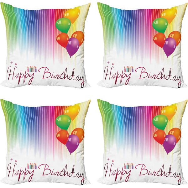 Set Di Federe Per Cuscini Abakuhaus (4 Pezzi), Candela Con Palloncini, Stampa Digitale Moderna Su Entrambi I Lati, 60 Cm X 60 Cm, Multicolore-image