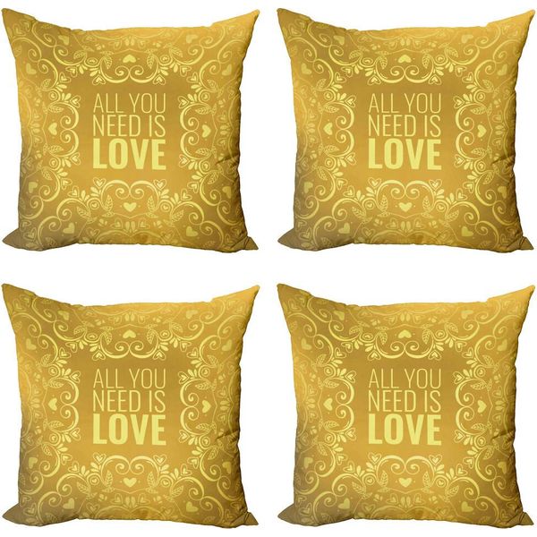 Set Di Federe Per Cuscini Abakuhaus Mandala (4 Pezzi), Parole Romantiche Vorticoso, Stampa Digitale Moderna Su Entrambi I Lati, 50 Cm X 50 Cm, Giallo-image