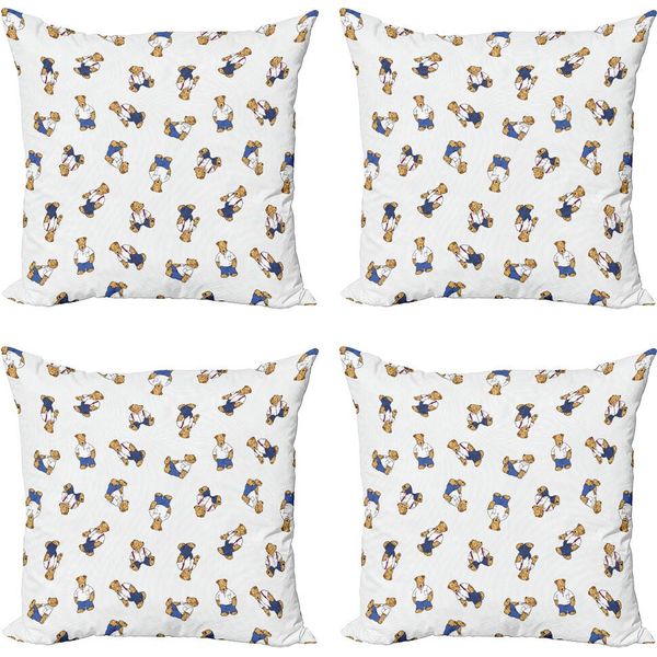 Abakuhaus Set Di Federe A Pois (4 Pezzi), Caricatura Di Orsacchiotto, Stampa Digitale Moderna Su Entrambi I Lati, 40 Cm X 40 Cm, Viola Blu Marrone Chiaro-image