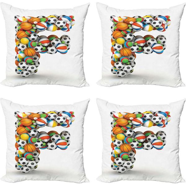 Abakuhaus Lettera F Set Di Federe (4 Pezzi), Composizione Palloni Sportivi, Stampa Digitale Moderna Su Entrambi I Lati, 45 Cm X 45 Cm, Multicolore-image