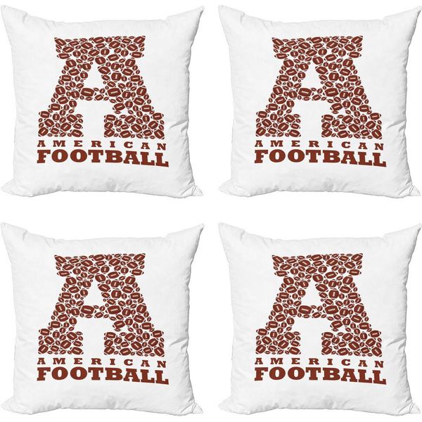 Abakuhaus Lettera A Set Di Federe (4 Pezzi), Football Americano, Stampa Digitale Moderna Su Entrambi I Lati, 40 Cm X 40 Cm, Bianco E Marrone-image
