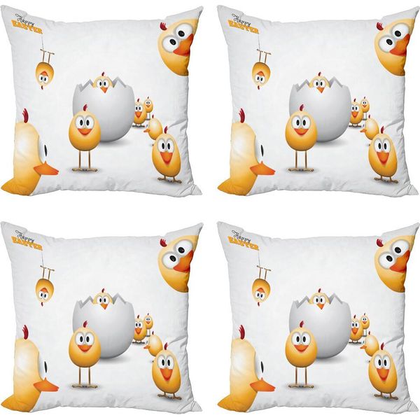 Abakuhaus Set Di Federe Pasquali (4 Pezzi), Simpatici Pulcini, Stampa Digitale Moderna Su Entrambi I Lati, 45 Cm X 45 Cm, Arancione, Giallo, Bianco-image