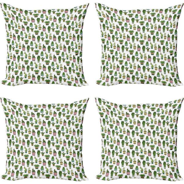 Abakuhaus Set Di Federe Per Cuscini Cactus (4 Pezzi), Vasi Succulenti Doodle, Stampa Digitale Moderna Su Entrambi I Lati, 40 Cm X 40 Cm, Multicolore-image