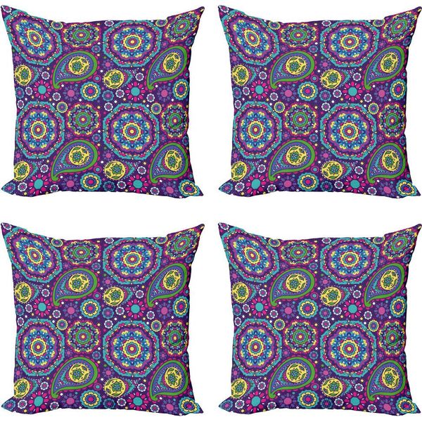 Abakuhaus Set Di Federe Per Cuscini Mandala Viola (4 Pezzi), Tonalità Vivaci Boho, Stampa Digitale Moderna Su Entrambi I Lati, 45 Cm X 45 Cm, Multicolore-image