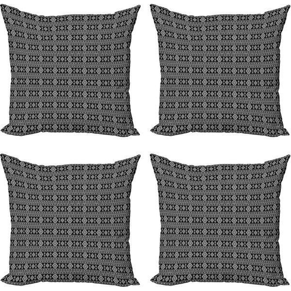 Abakuhaus Set Di Federe Afghane (4 Pezzi), Motivi Orientali, Stampa Digitale Moderna Su Entrambi I Lati, 40 Cm X 40 Cm, Bianco E Nero-image