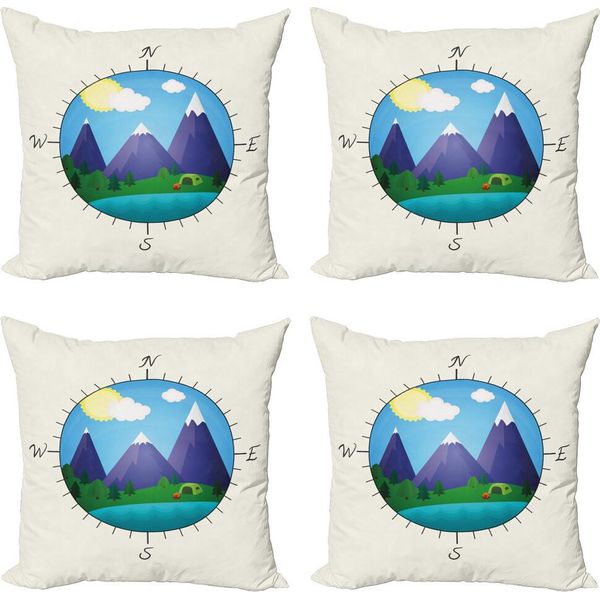 Set Di Federe Da Viaggio Abakuhaus (4 Pezzi), Avventuroso Disegno Con Bussola, Moderna Stampa Digitale Su Entrambi I Lati, 40 Cm X 40 Cm, Multicolore Guscio D'uovo-image