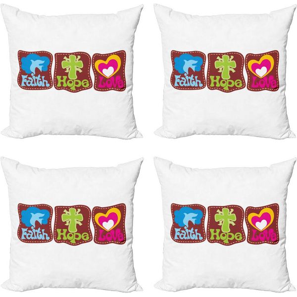 Abakuhaus Hoffen Set Di Federe (4 Pezzi), Cuori E Colombe Retrò, Stampa Digitale Moderna Su Entrambi I Lati, 50 Cm X 50 Cm, Multicolore-image