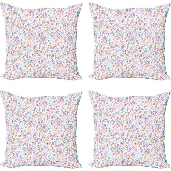 Abakuhaus Set Di Federe Olandesi (4 Pezzi), Doodle Tulipani-Campo-Punti, Stampa Digitale Moderna Su Entrambi I Lati, 45 Cm X 45 Cm, Multicolore-image