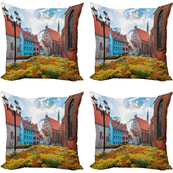 Abakuhaus Set Di Federe Vittoriane (4 Pezzi), Old City Riga Lettonia, Stampa Digitale Moderna Su Entrambi I Lati, 60 Cm X 60 Cm, Multicolore-image
