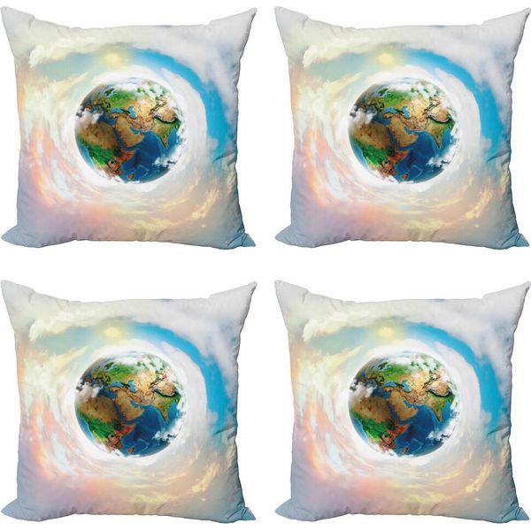 Abakuhaus Set Di Federe Per Cuscini (4 Pezzi), Vibrant Planet Continenti, Stampa Digitale Moderna Su Entrambi I Lati, 40 Cm X 40 Cm, Multicolore-image