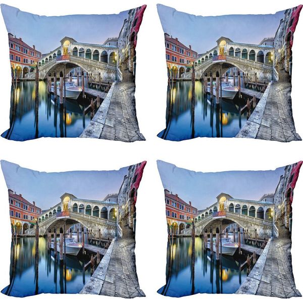 Abakuhaus Venezia Set Di Federe (4 Pezzi), Alba In Città, Stampa Digitale Moderna Su Entrambi I Lati, 40 Cm X 40 Cm, Grigio Blu Cannella-image