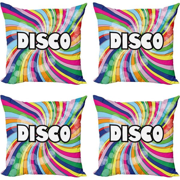 Abakuhaus Set Di Federe Rainbow (4 Pezzi), Eighties Disco, Stampa Digitale Moderna Su Entrambi I Lati, 60 Cm X 60 Cm, Multicolore-image