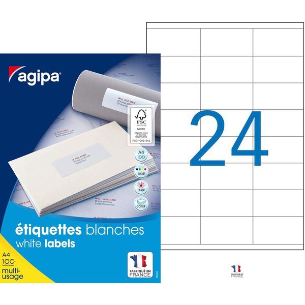 Agipa 118995 Etichette Universali Agipa, 70 X 33,8 Mm, Bianche, Rettangolari-image
