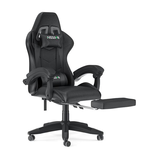 Sedia Da Gioco Con Poggiapiedi - Sedia Da Gioco Ergonomica - Con Cuscino Lombare + Poggiatesta - Sedia Da Gioco - Regolabile In Altezza - Nero-image