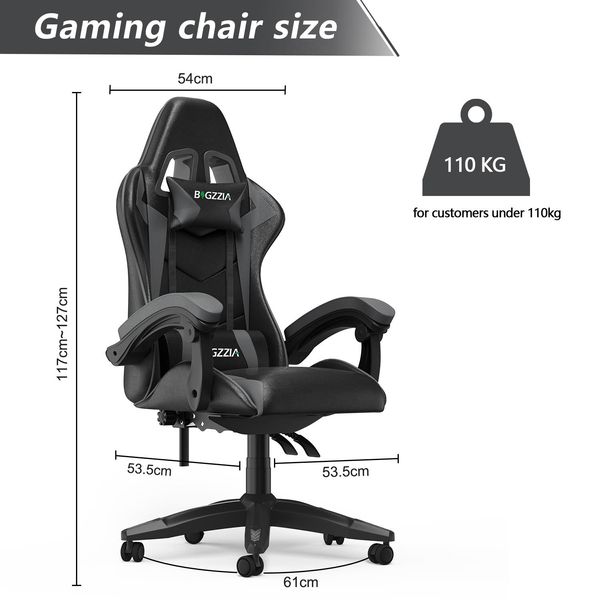 Sedia Da Gioco Ergonomica - Cuscino Lombare + Poggiatesta - Regolabile In Altezza - Nero E Grigio-image